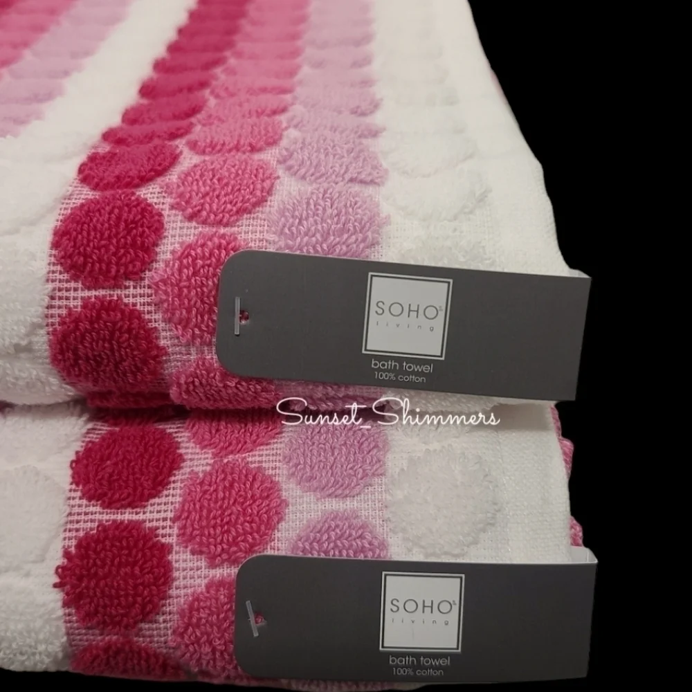 6pc Soho Living Bath Hand Tip Striped Dot Pink Ombre Towel Set New - Picture 8 of 11